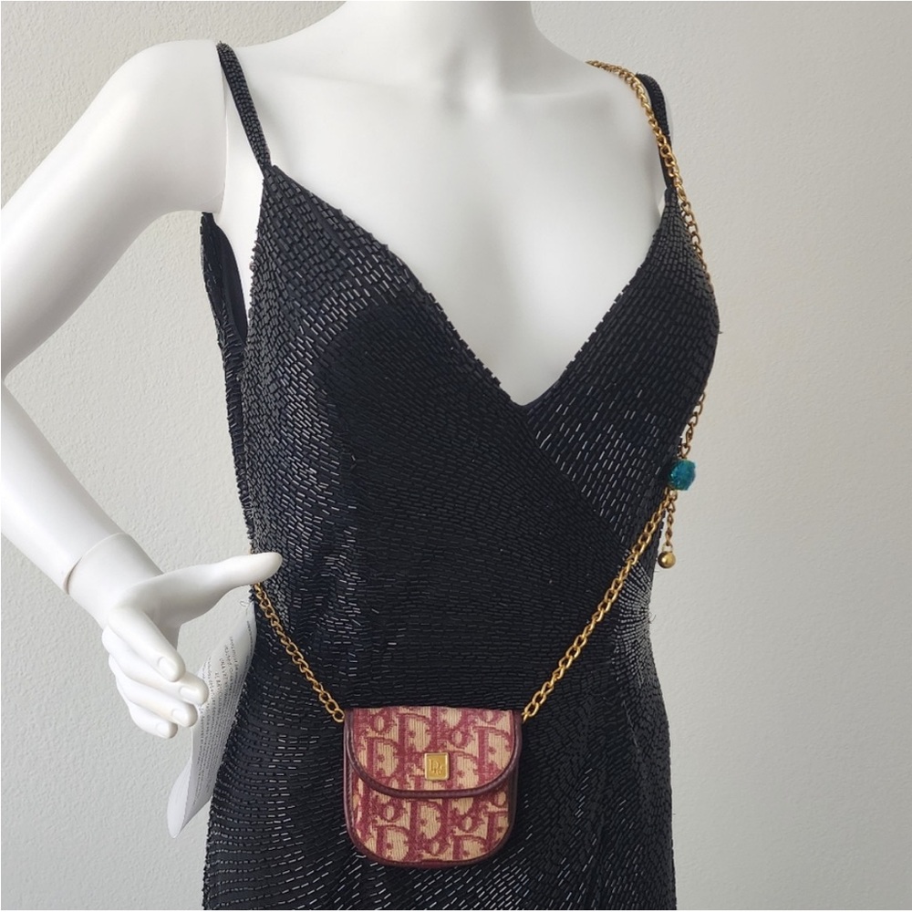 Authentic Dior 30 Montaigne Red Trotter Cloth Leather Mini Wallet to Crossbody - Picture 2 of 9